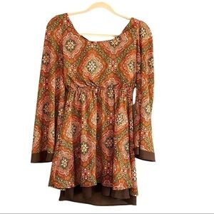 Vintage Judith March Tunic Top Boho Retro Geometric Pattern Multicolor Women's S